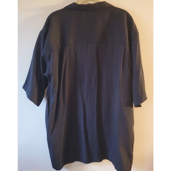 Monte Carlo Men's L Black Cuban Button Up Shirt Short Sleeve Embroidered - Picture 8 of 8